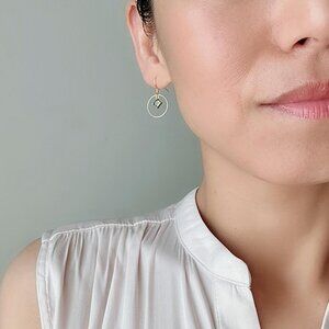 Small Gold Plated Over Sterling Silver Hoop Earrings With Olive Green Square Zir